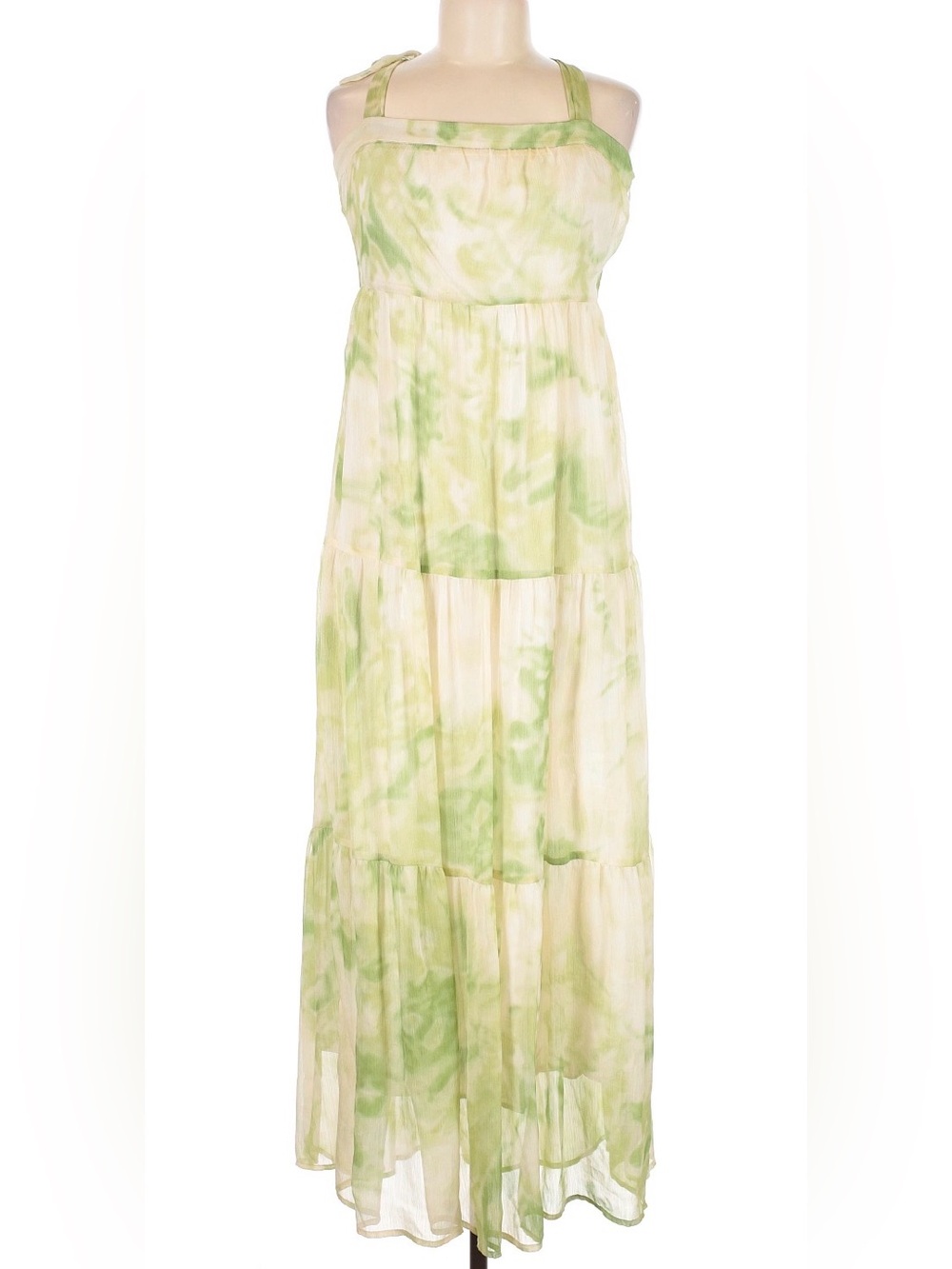 Line & Dot Green Tie-Dye Tiered Maxi